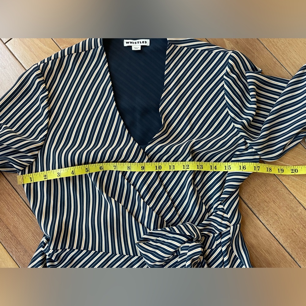 Whistles Callie Stripe Wrap Midi Workwear Dress Blue Yellow White UK 10 / US 6 - Picture 10 of 14